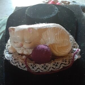 Sleeping Cat Figurine with Yarn Ball